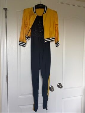 Kids Dance Costume Hip hop Yellow and Black Two-Piece Set with Stripe Trim